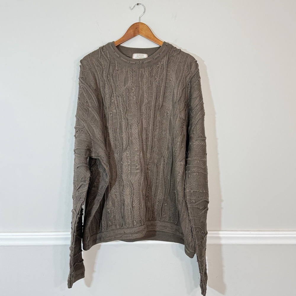 Coogi 3D Knit Jumper Sweater Mens 3XL Brown 100% Cotton 90s Biggie Hip Hop Cosby
